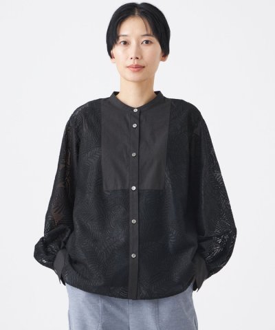 【L】【カタログ掲載・ウォッシャブル】リーフゼブラレースブラウス