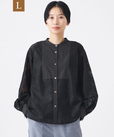 【L】【カタログ掲載・ウォッシャブル】リーフゼブラレースブラウス