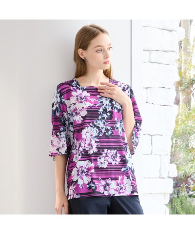 リリアンビューティ Liliane Burty 【M～4L】フラワーボーダーTシ