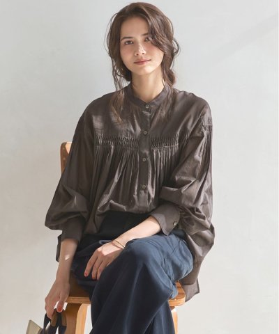 【SLOW/一部店舗限定】コットンボイル ギャザー ブラウス