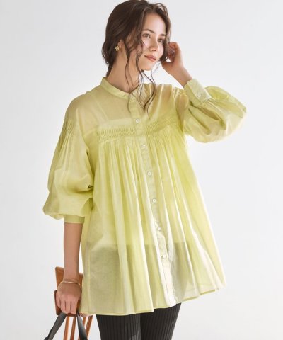 【SLOW/一部店舗限定】コットンボイル ギャザー ブラウス