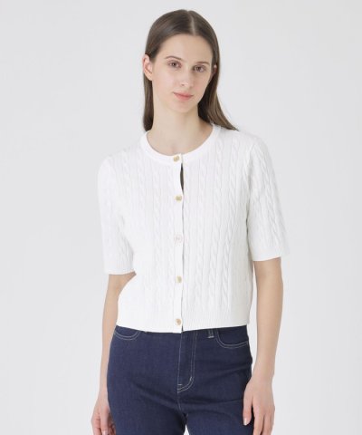 コットンポリエステルケーブルニットカーディガン