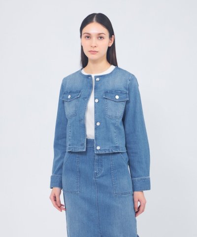 ストレッチデニム ノーカラージャケット