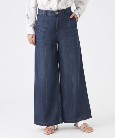 【マシンウォッシャブル】ラメソフトデニムワイドパンツ