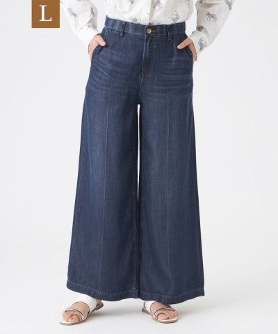 【L】【マシンウォッシャブル】ラメソフトデニムワイドパンツ