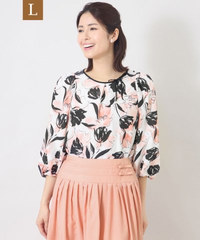 【L】チューリップグレースプリント ブラウス