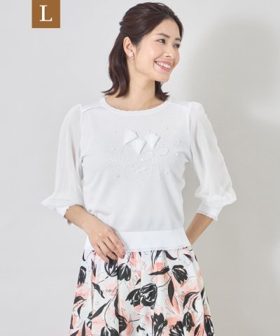 【L】ジュエルチューリップ刺しゅう プルオーバー