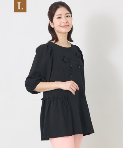 【L】チューリップモチーフ ペプラムチュニック