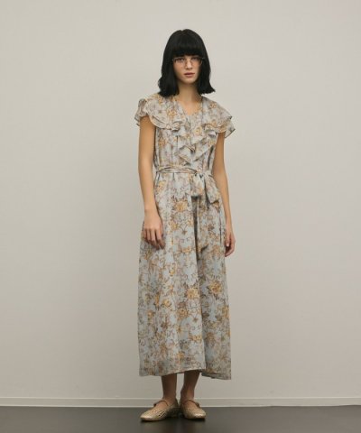 サラサプリントフリルカラーワンピース