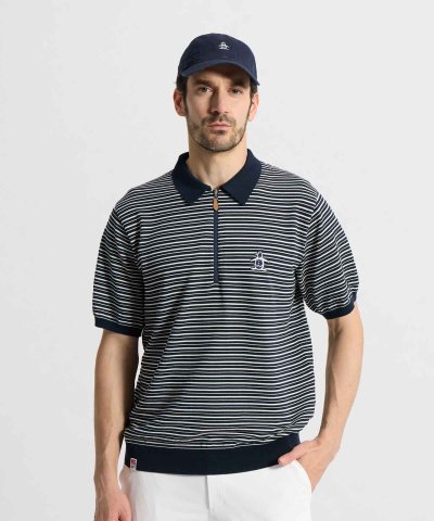 マンシングウェア MUNSINGWEAR 細線ボーダー半袖ニットポロシャツ