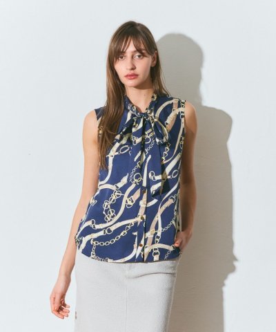 チェーンプリントボウタイブラウス