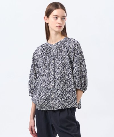 バイカラーフラワープリントブラウス