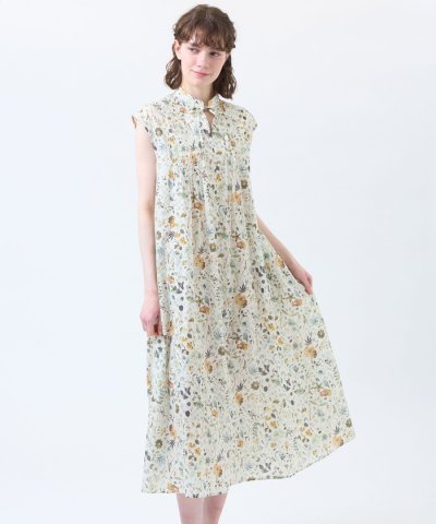 リバティプリントピンタックフレアワンピース