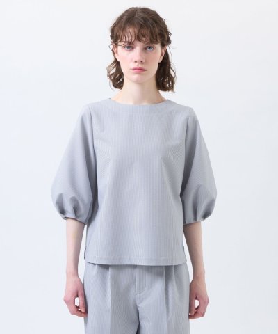 サマーサッカーパフスリーブブラウス