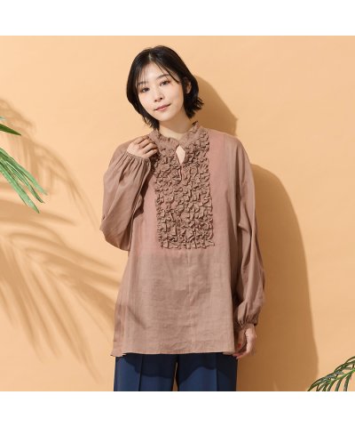 ピサーノ PISANO 【手洗いOK】コットンリネン・フロントフリルブラウス