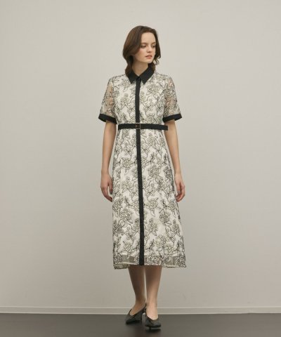 フラワーコード刺繍ワンピース