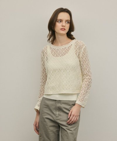 レースフレアスリーブトップ