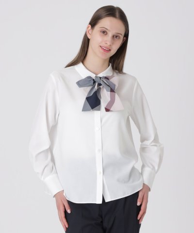 コットンライクナチュラルローンリボンブラウス