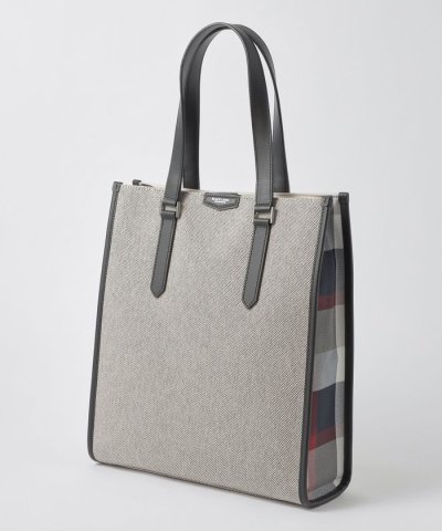 シャンブレーキャンバスサイドクレストブリッジチェックトートバッグ