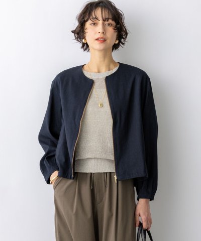 リネンレーヨンストレッチ ノーカラー ブルゾン