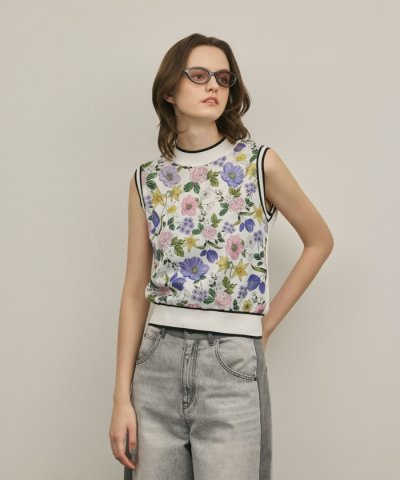 フラワープリントニットトップ