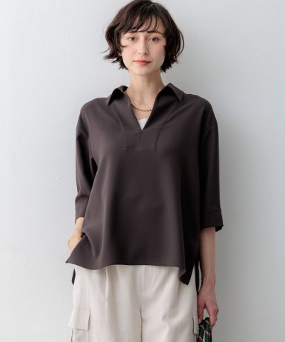 ストレッチジョーゼット スキッパー ブラウス