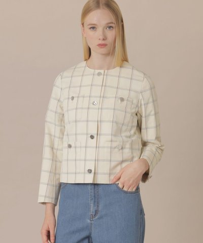 【WEB・一部店舗限定】ポリエステルリネンチェックジャケット