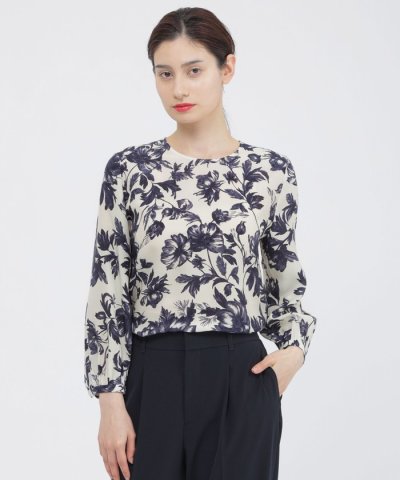 【ウォッシャブル/接触冷感】シアーフラワープリント　ブラウス