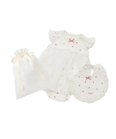 【ラッピング済み】【BABY】ストロベリー柄チュールロンパース&スタイSET