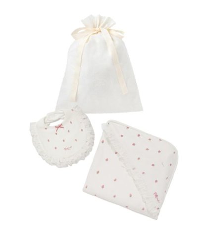 【ラッピング済み】【BABY】ストロベリー柄チュールブランケット&スタイSET