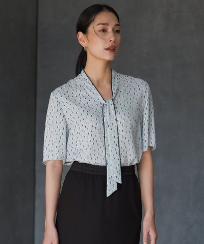 BackSatinAmunzen 5分袖配色ボウタイブラウス