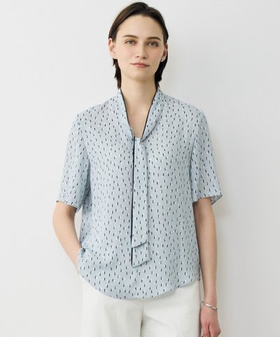 BackSatinAmunzen 5分袖配色ボウタイブラウス