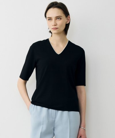 【WEB限定カラーあり】 シンセティックハイゲージ 半袖Vネックニット