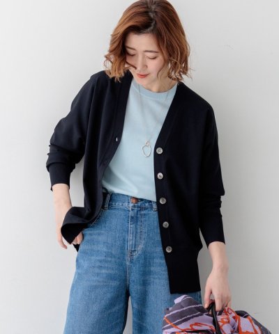 レーヨンポリエステルストレッチ Vネック カーディガン