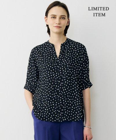 【WEB限定】BackSatinAmunzen 5分袖キーネックブラウス