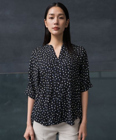 【WEB限定】BackSatinAmunzen 5分袖キーネックブラウス