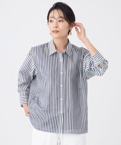【カタログ掲載・ウォッシャブル】レイヤードストライプシャツ