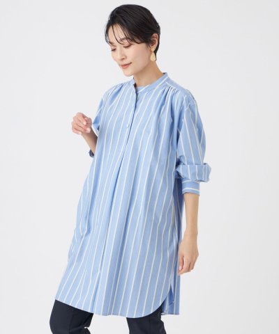 【カタログ掲載・ウォッシャブル】ハイゲージストライプジャージーチュニックブラウス