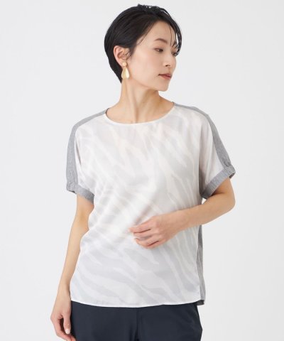 【カタログ掲載・ウォッシャブル】ゼブラプリントコンビフレンチスリーブカットソー