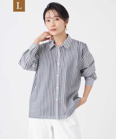 【L】【カタログ掲載・ウォッシャブル】レイヤードストライプシャツ