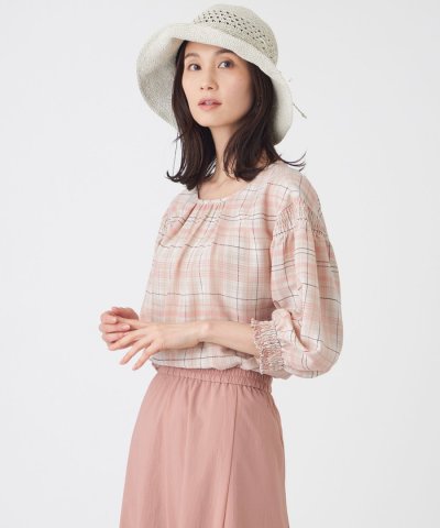 【ウォッシャブル】シアーチェックプリントブラウス