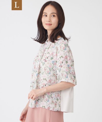 【L】【ウォッシャブル】ルーセントフラワーカットソー