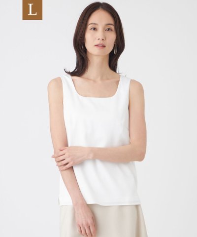 【L】【ウォッシャブル】ストレッチサテン×スムースコンビカットソー