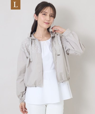 【L】エンブロイダリーフーデット ブルゾン