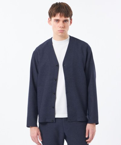 テーラードジャージー ノーカラーカーディガン 杢カラミストレッチ/チェック