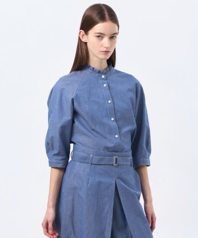 ハケメコットンリネンフリルカラーブラウス