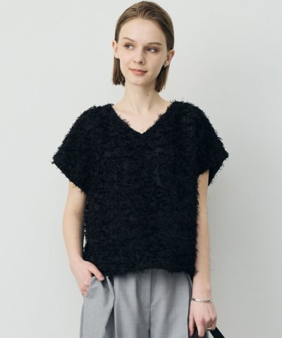 シアーカットジャガード Vネックトップス