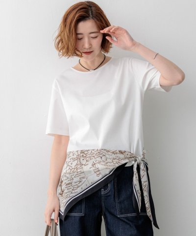 スカーフコンビジャージー ウエストデザイン カットソー