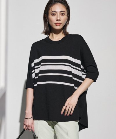 VIS/NYハイゲージランダムボーダー 半袖ニット