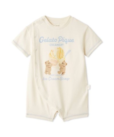 【BABY】【接触冷感】アイスクリームベアワンポイントロンパース